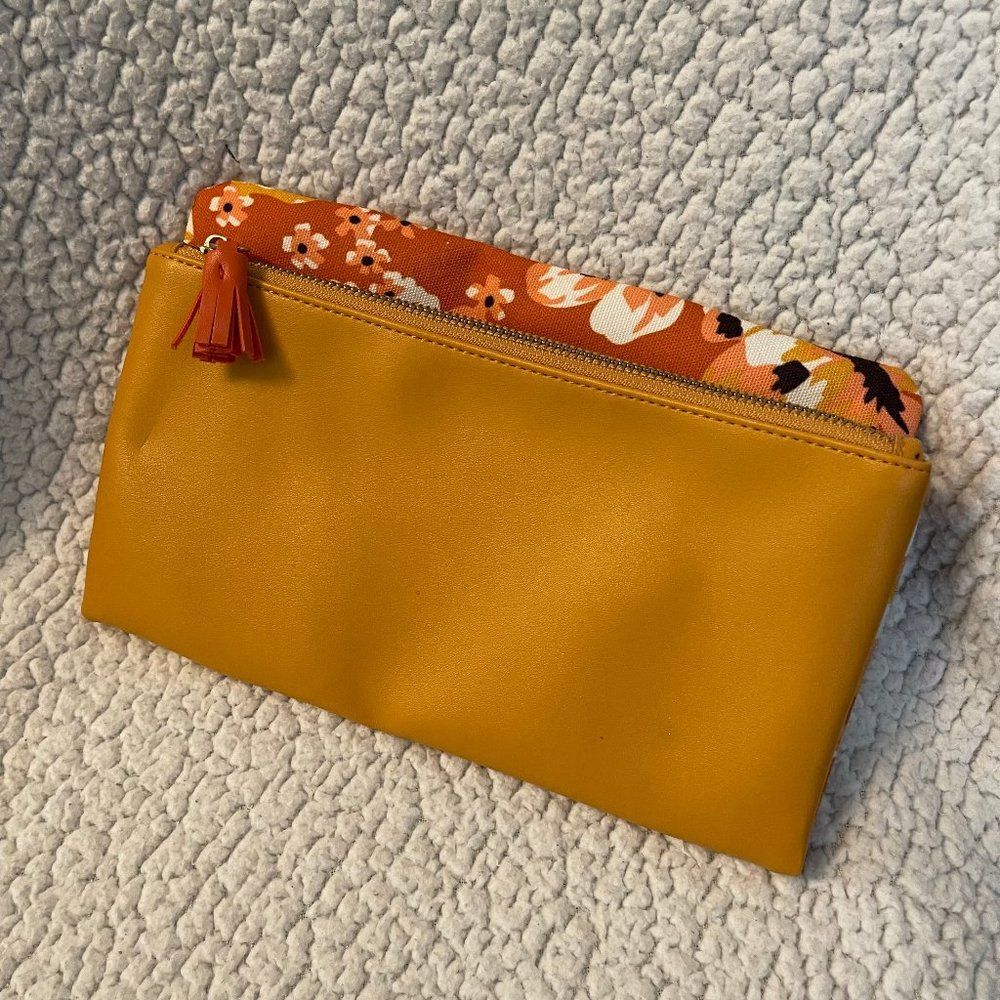 Rachel Pally Fold Over yellow floral faux leather clutch reversible